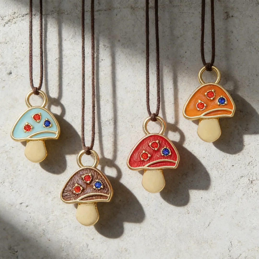 12Pcs Pendants Cute Enamel Mushroom Charms Gold Plated Metal Pendants for DIY Jewelry Making Necklace Bracelet Craft Supplies