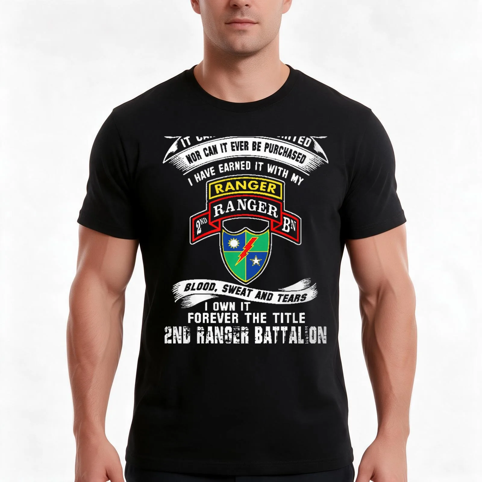 2ND RANGER BATTALION T-Shirt, Summer Casual Cotton Tee, Oversized Streetwear Tops, Vintage Graphic Print, Loose Fit Short Sleeve