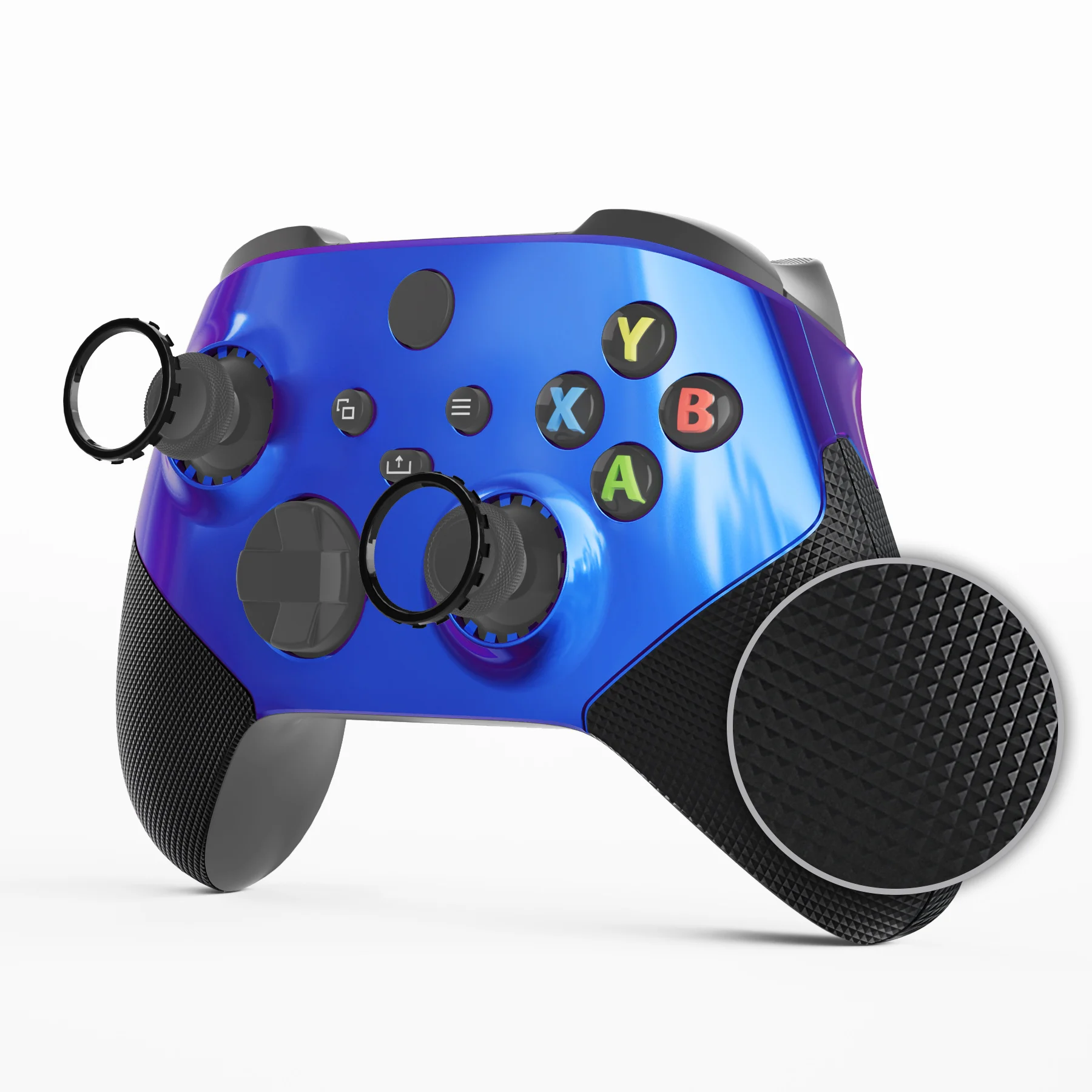 eXtremeRate ASR Version Rubberized Side Front Shell W/Accent Rings for Xbox Core Wireless Controller - Chameleon Purple Blue