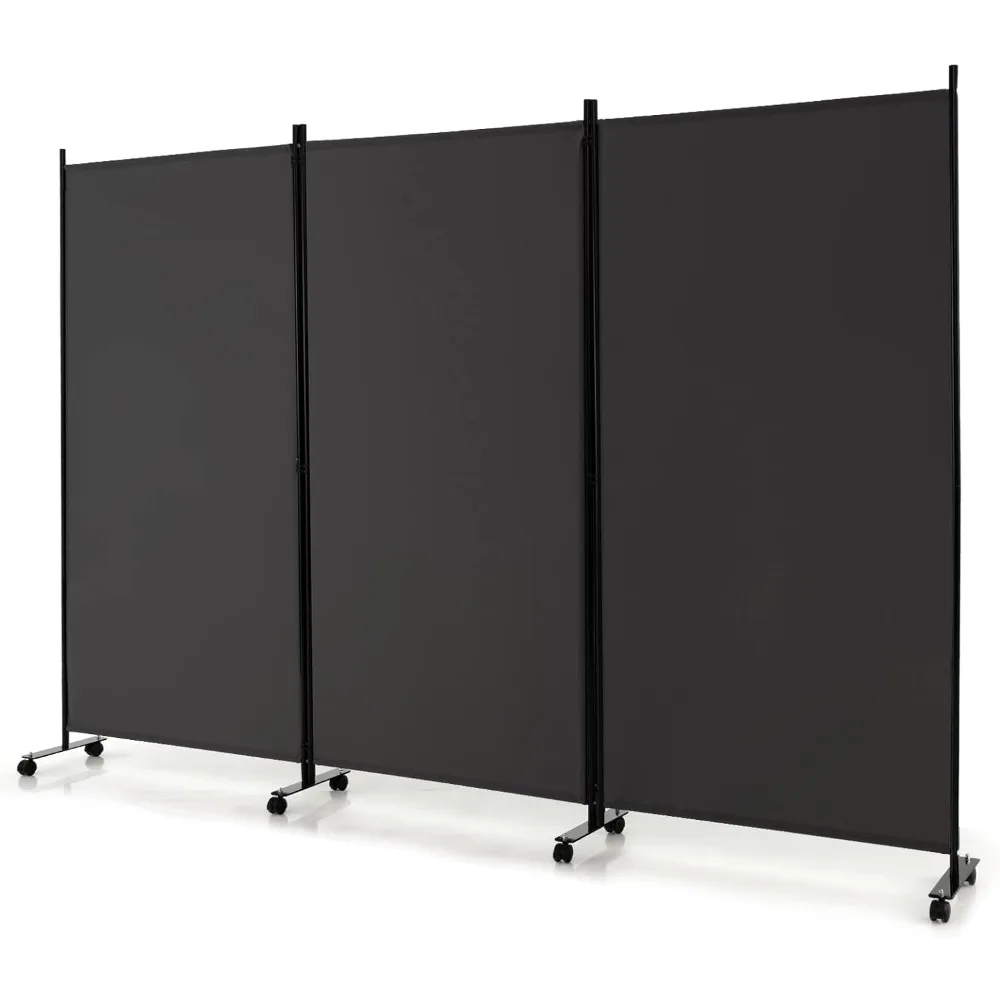 

3 Panel Folding Room Divider, 6FT Rolling Privacy Screen with Lockable Wheels, Portable Room Partition Screen