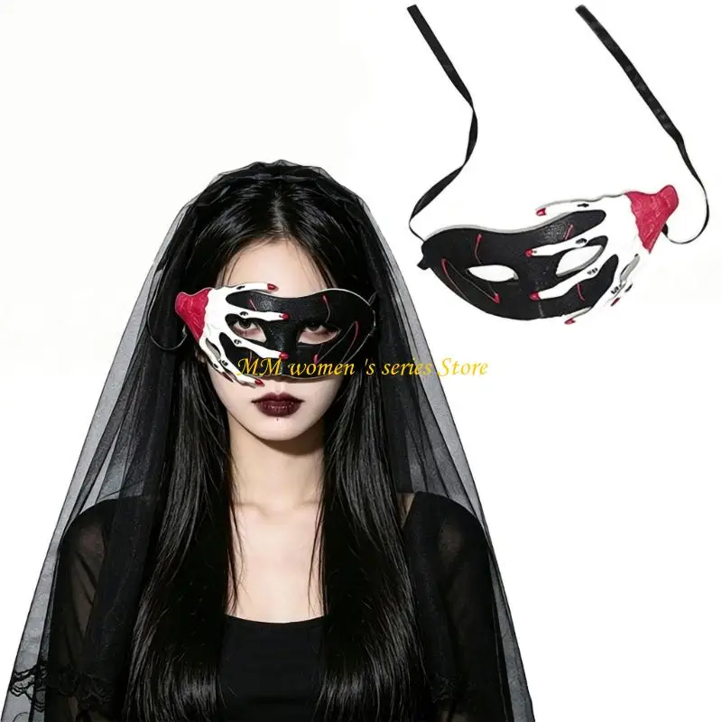 Q39C Latex Claw Eye Mask for Costume Styling, Black Party Mask with Tie Straps for Halloween Looks, Photo Booth Use, Theme