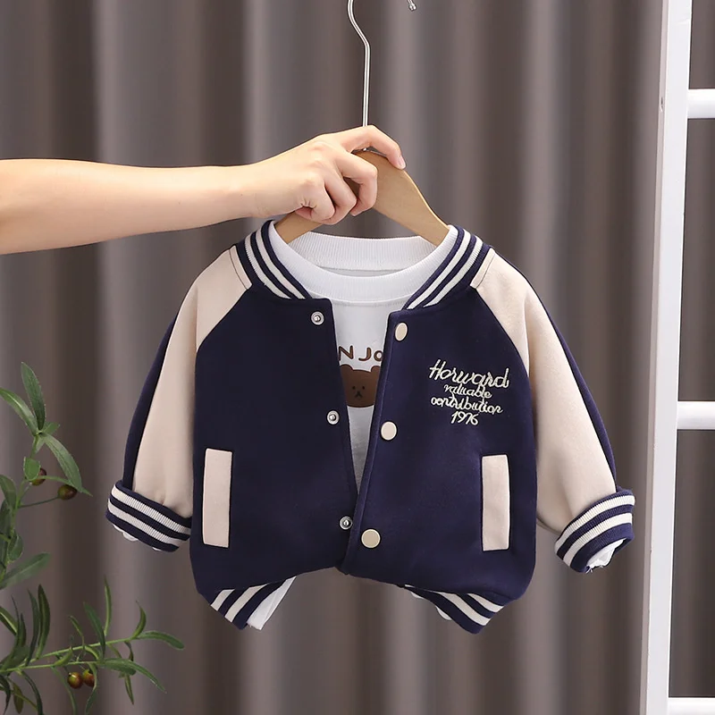 Kids Casual Baseball Coats Autumn Spring Baby Cute Bear Print Jackets Boys Girls Fashion Sport Cotton Outerwear 1-6 Years