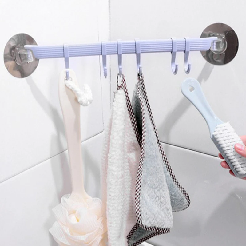 （NEW）Blue/White/Pink Suction Cup Type Hook 6 Rows For Kitchen Bathroom Corner Suspension Without Marks Hanger Hook