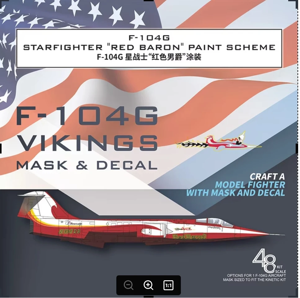 Galaxy 1/48 Scale F-104G Starfighter Red Baron Color Separation Mask & Decal for Kinetic K48083 Model #D48083