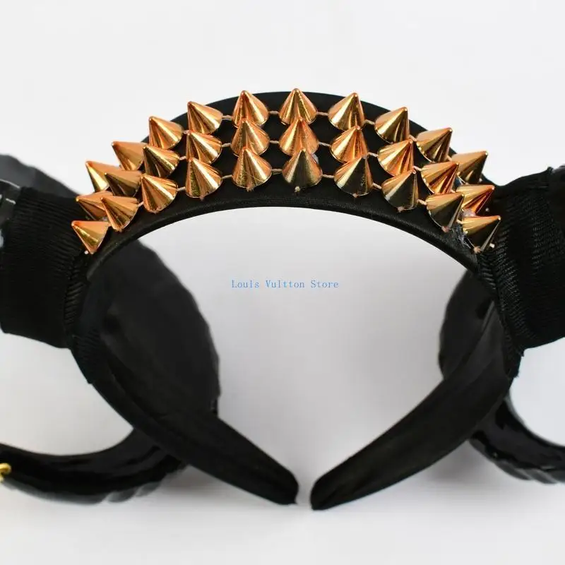 L5YB volwassen Halloween Hoofdband Devil Ox Curved Horn Hair Hair Cosplay Cosplay Kostuum Masquerade Party Movie Headpiece