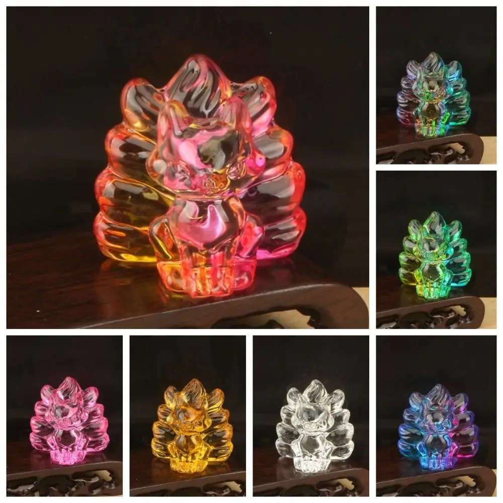 Sitting Crystal Nine-tailed Animal Figurines Crafts Lucky Desktop Ornaments Semi-Transparent Animal Model Crystal Home Decor