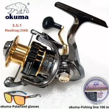 Okuma 스피닝 릴, 초경량 낚시 릴, 낚시 도구, 1000 7000, 최대 제동력 25kg, 낚싯줄 100 m