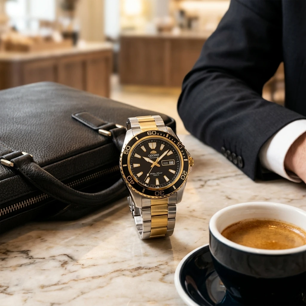 Orient Diver Mechanical Wristwatch for Men, Automatic Rotating Bezel 200M Water Resistant Dual Calendar Luminous Sport Watch