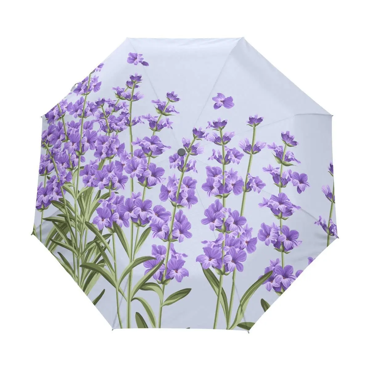 

Purple Lavender Flowers Folding Umbrella Spring Romantic Floral Compact Windproof Travel Umbrellas Rain Sun for Adults Teens Kid