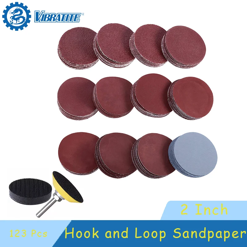 

2 Inch Hook and Loop Sandpaper Set 123 Pcs Assortment 60-3000 Grit Sanding Disc Pad for Polishing Drill Grinder Rotary Tools