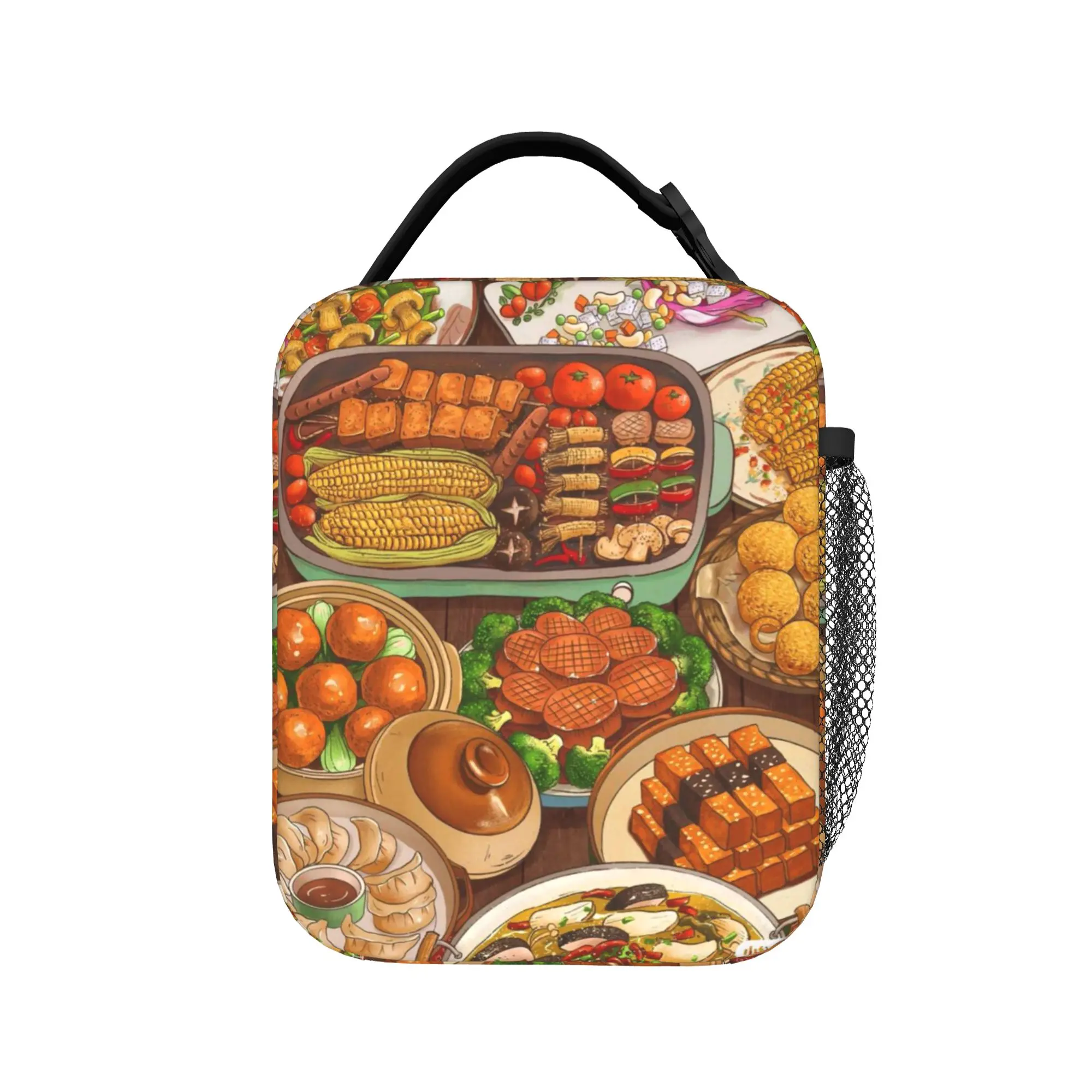 Lunch Multi Bowl Feast Manga Lunch Bag For Child  Designer Lunch Box Casual Picnic Cooler Bag Convenient Oxford Tote Food Bags