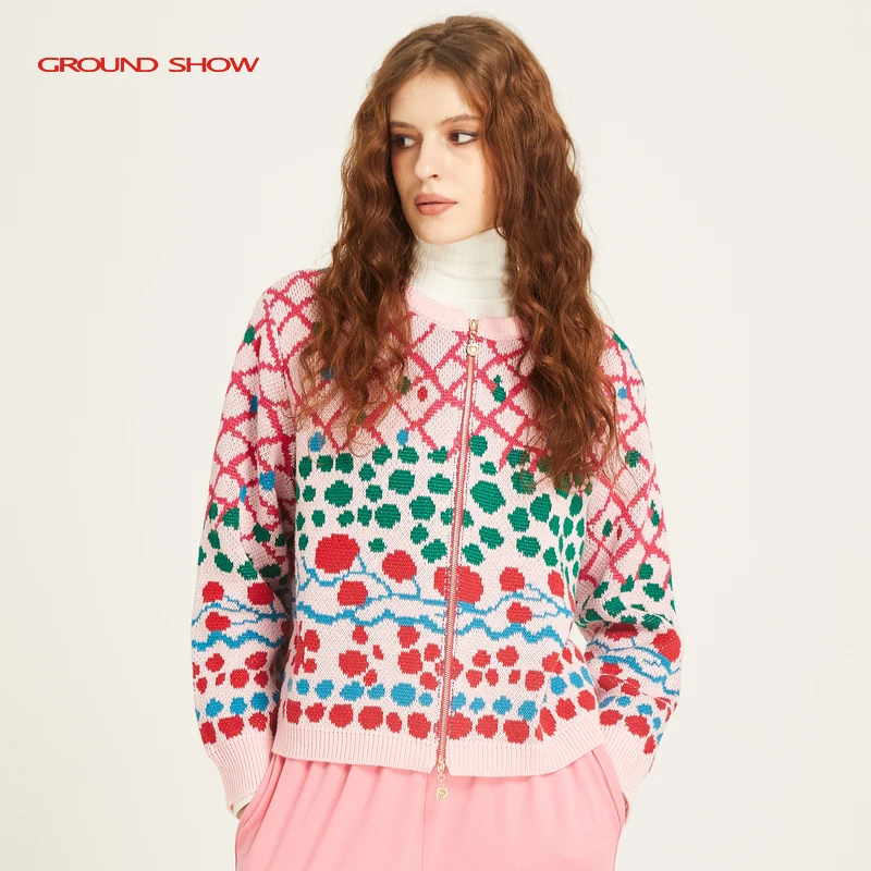

Ground Show 2025 Autumn Winter New Coarse Knit Embroidered Open Cardigan Women's Short Loose Thickened Sweater Anti-aging