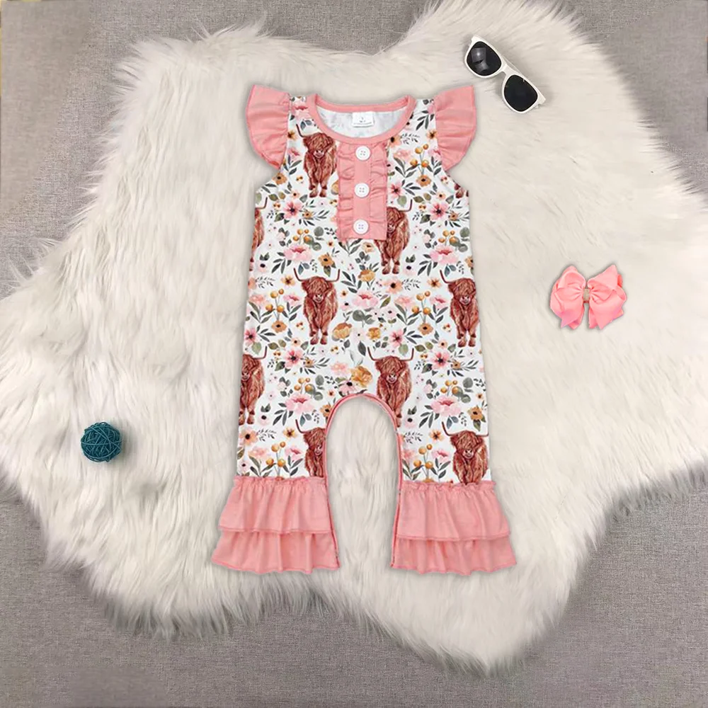 

Baby girls western highland cow print romper