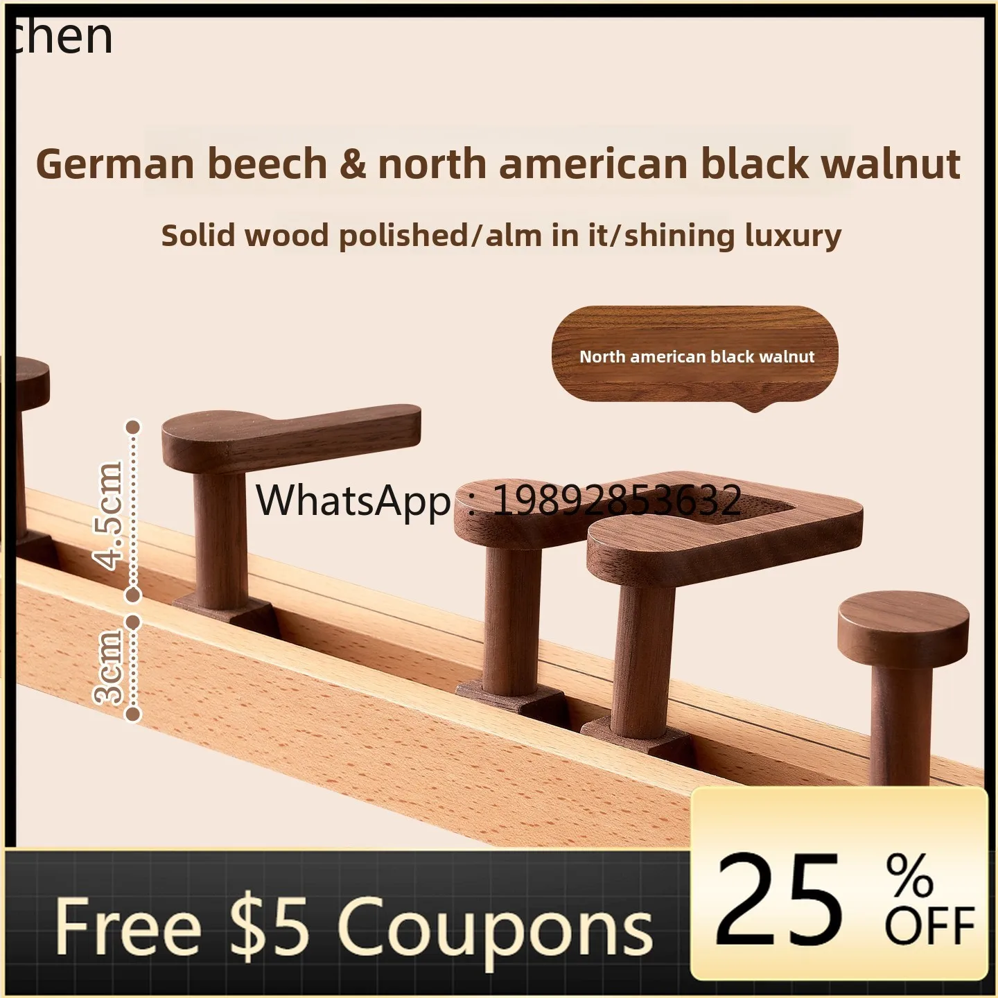 

ZZ Solid Wood Musical Note Entryway Coat Rack Door Back Wall Hanging Creative Decorative Hook Rack