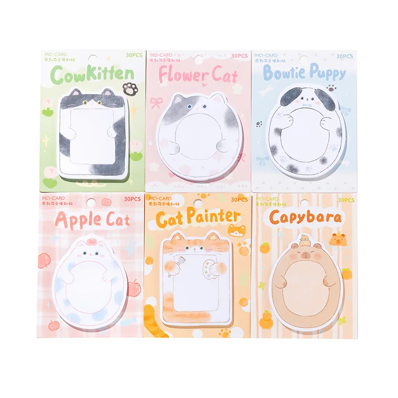 24pcs/lot Cartoon Cat Capybara Memo Pad Sticky Notes Kawaii Milk Cow Dog Notepad Stationery Gift Planner Post School Supplies