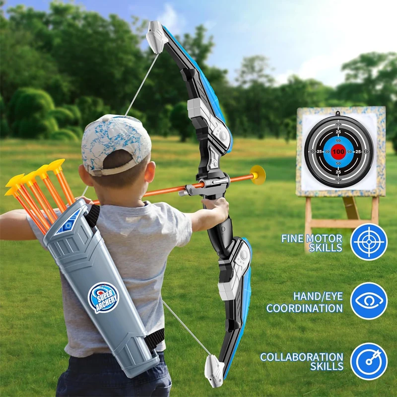 어린이 활과 화살 스포츠 장난감 LED 라이트 흡착컵 야외 사격 세트 어린이 교육용 게임 장난감 소년 선물