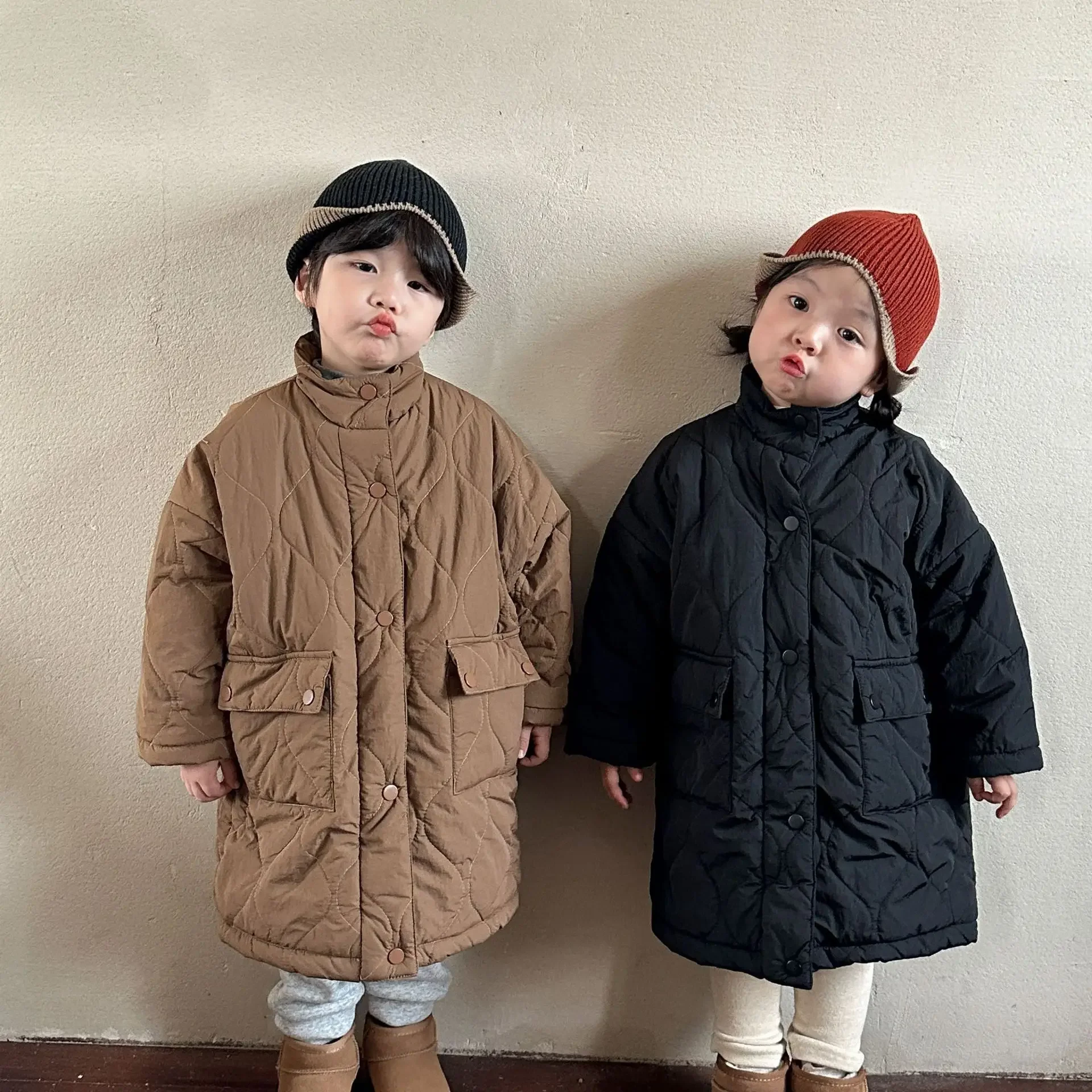 Children Cotton-padded Coat with Fleece Thickened Warm Boys and Girls Clothing Winter Long Cotton-padded Coat 2023 New Baby Coat