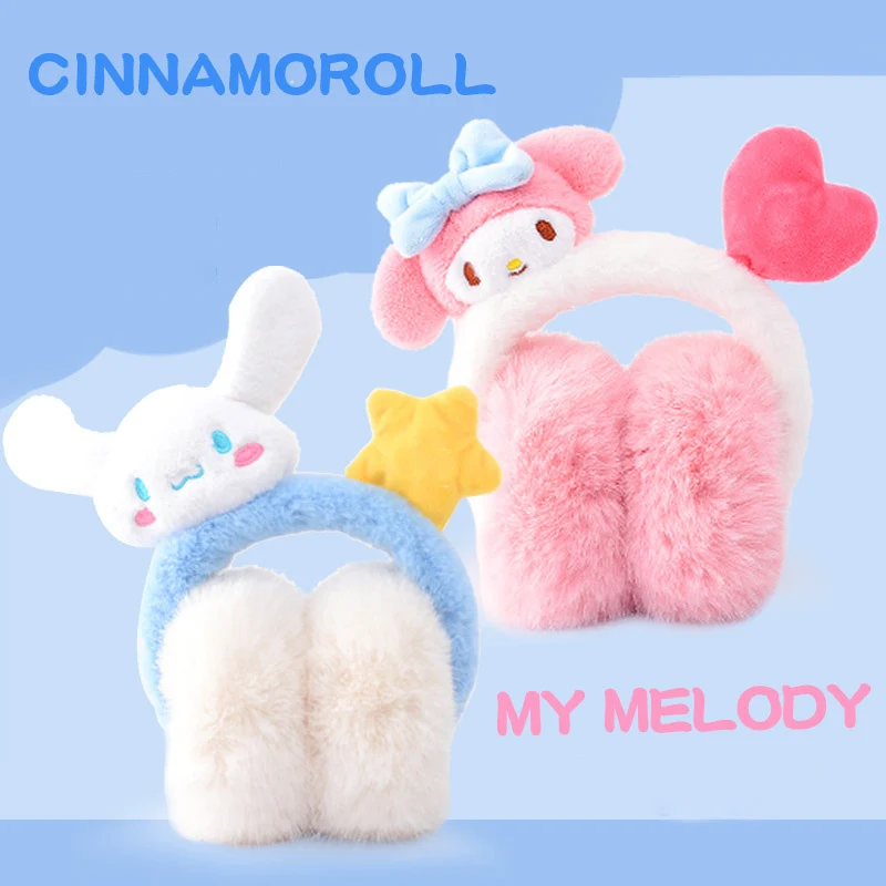 Sanrio acessórios kuromi aquecedor de orelha de pelúcia cinnamoroll earflap minha melodia protetores de orelha olá kitty proteção capa de ouvido criança