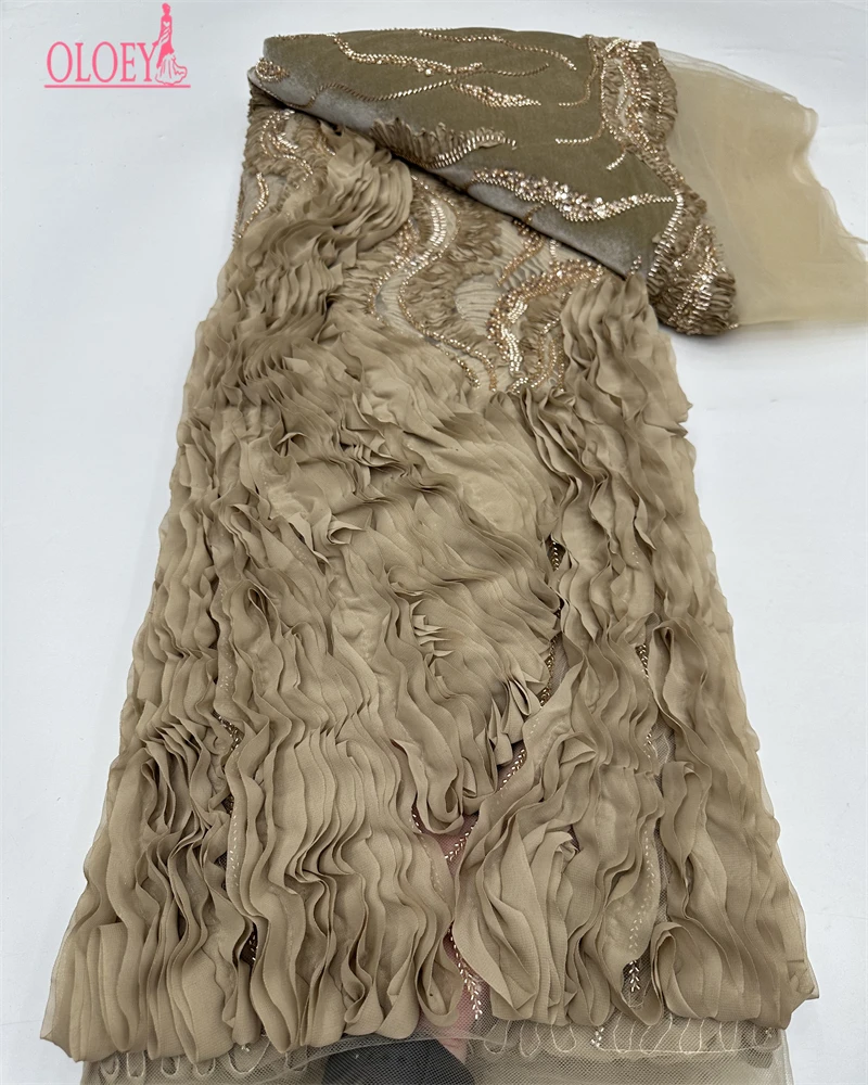 OLOEY africain nigérian paillettes broderie Tulle dentelle tissu haute qualité perles pierre couture pour robes de bal 5 Yards