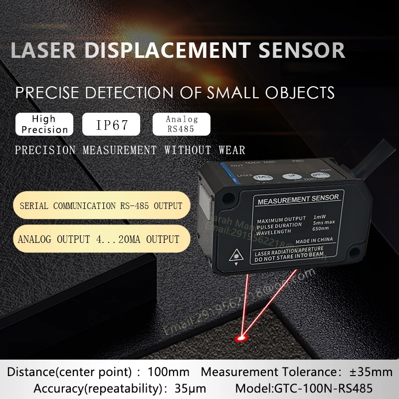 Distance 100mm RS485 ±35mm Precise positioning of mechanical arm Silicon wafer flatness detection Laser Distance  sensor