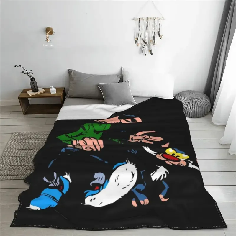 Gaston Lagaffe Movie Cartoon Walking With Cat Blanket Fleece Belgium Comic Breathable Lightweight Thin Throw Blankets Sofa Couch