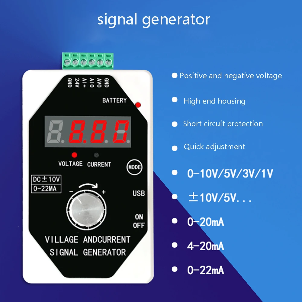 

Handheld Signal Generator 0-4-20mA Voltage Current 0-10V/0-5V/0-3V/0-1V Output Checker Tester Monitor