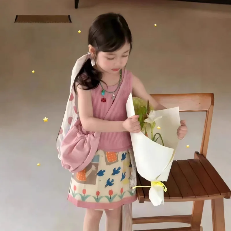 

Korean children's clothing2026New Summer Fashionable Outfits for Girls Vest+Floral skirt