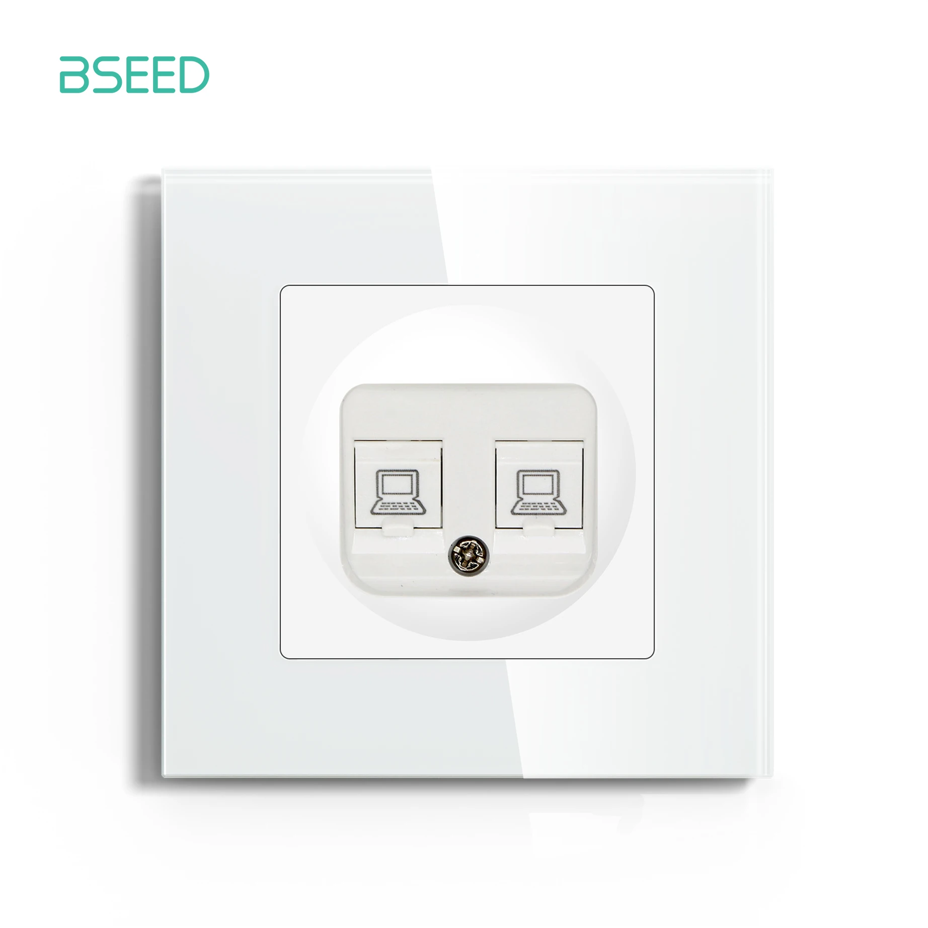 BSEED EU Standard Internet Socket CAT6 Type RJ45 Wall Socket Glass Panel Network Socket For Computer