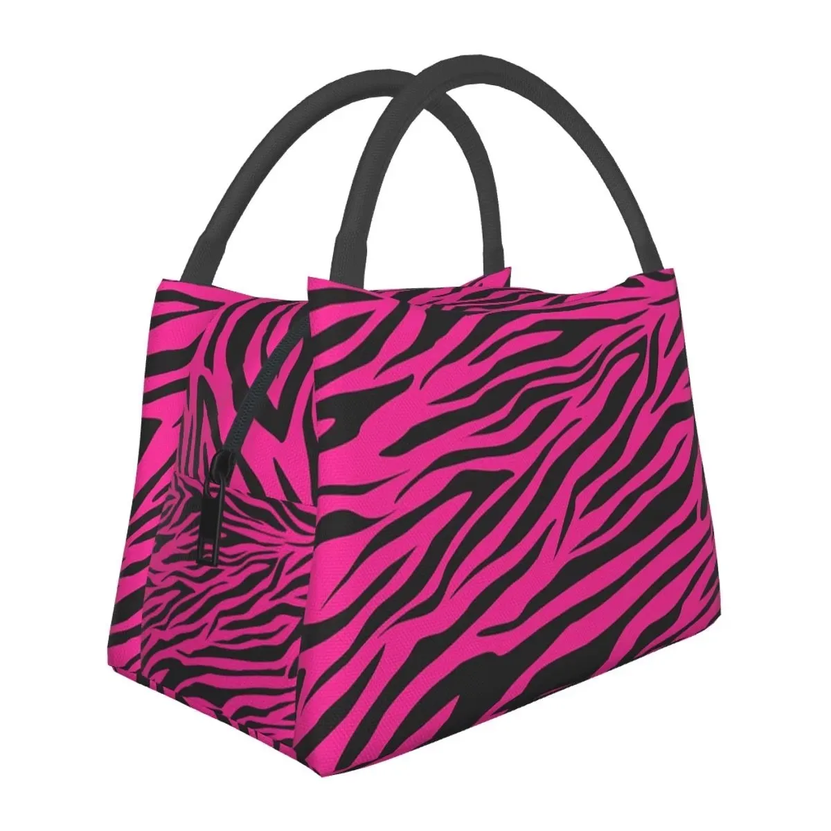 Pink Zebra Print Insulated Lunch Bag Reusable Thermal Bento Tote Cooler Picnic Handbag for Women Girls Office School Travel