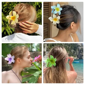 Grampos de cabelo de caranguejo flor havaiana para mulheres plumeria presilhas de cabelo grande garra para acessórios de cabelo de praia finos/grossos para meninas 8cm
