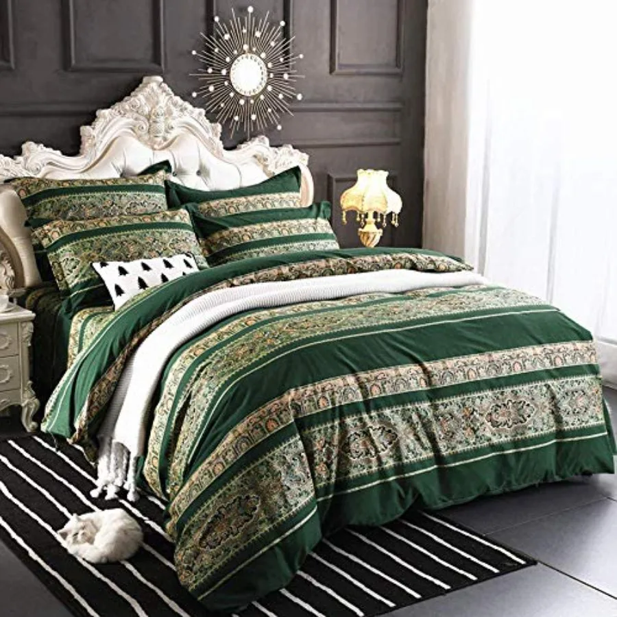 

Bohemian Vintage Size Floral Cotton Bedding Set 3Pcs Duvet Cover Set Boho 100% Egyptian Brushed Cotton Reversible Home Bedding