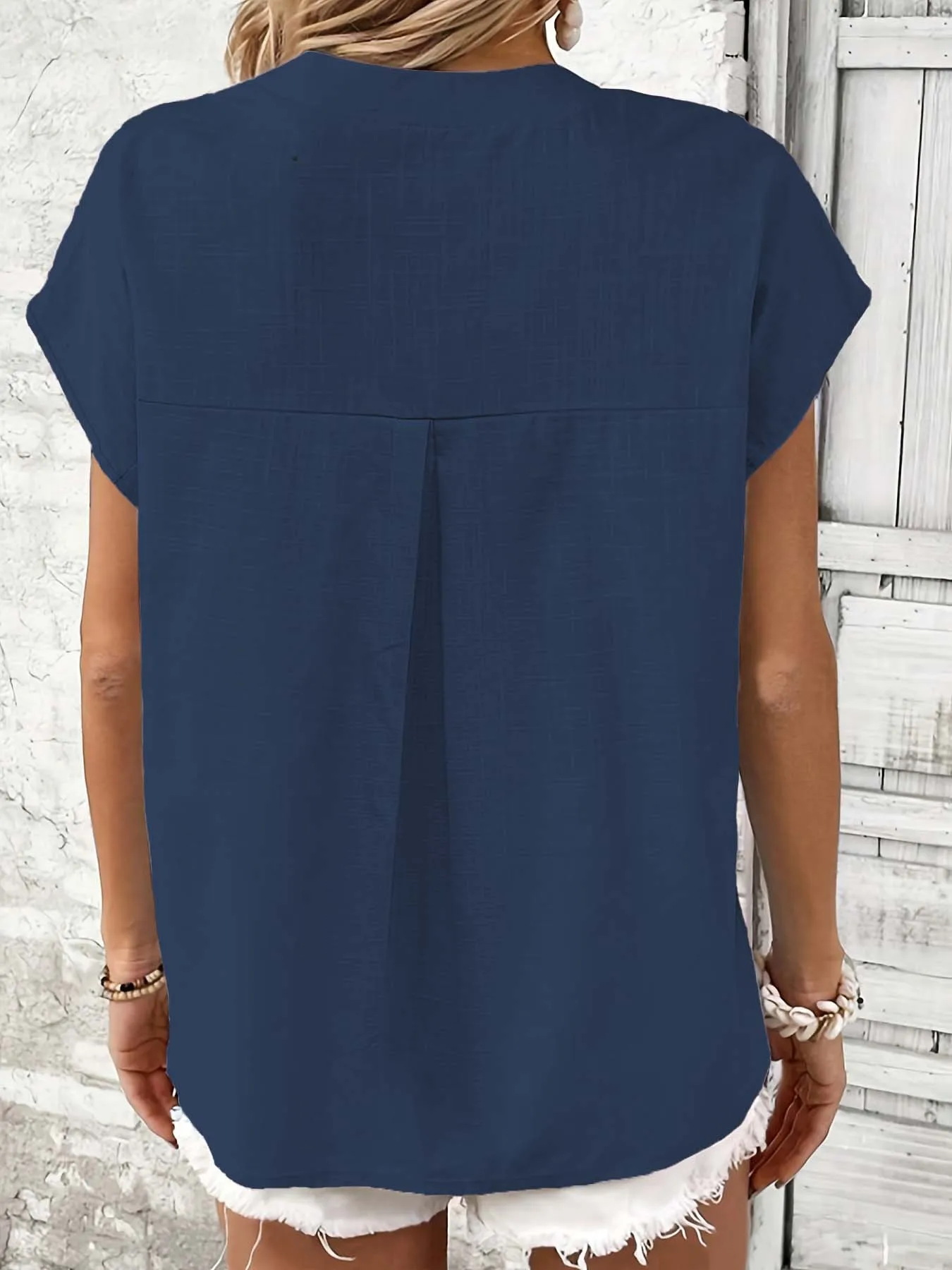 Damen 2026 Neue Vintage Baumwoll-Leinen-Bluse – V-Ausschnitt Kurzarm Einfarbige Bluse, Lässiges Retro-Oberteil – Detail 13