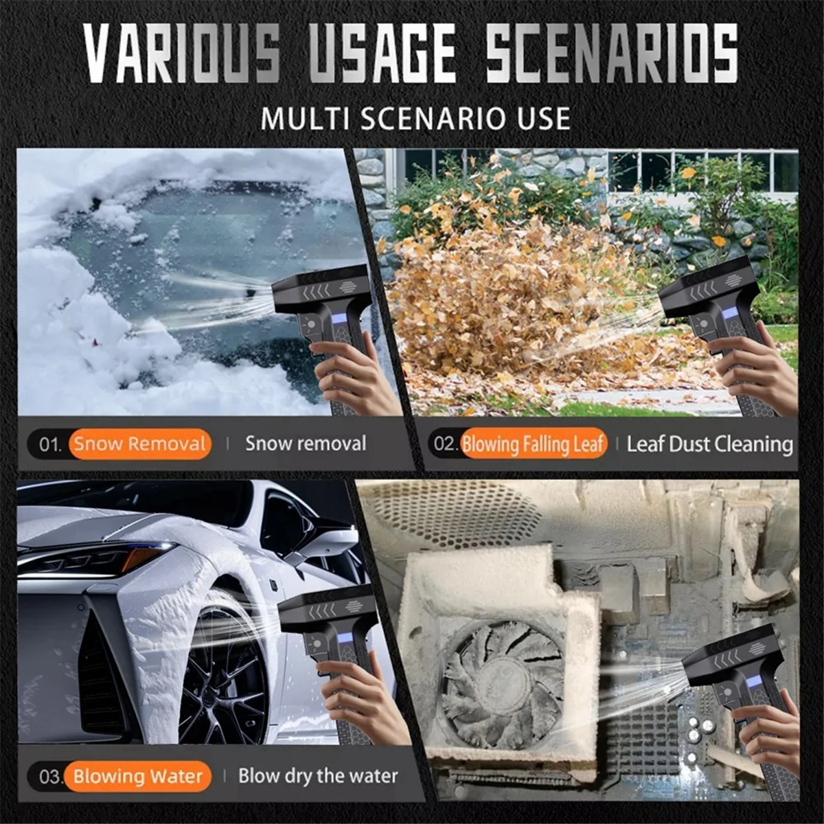 ABXHH جديد 60 م/الثانية Turbo JetFan 200000   منفاخ هواء كهربائي RPM، مروحة توربو عنيفة عالية السرعة، قابلة لإعادة الشحن عبر USB، منفاخ غبار قوي