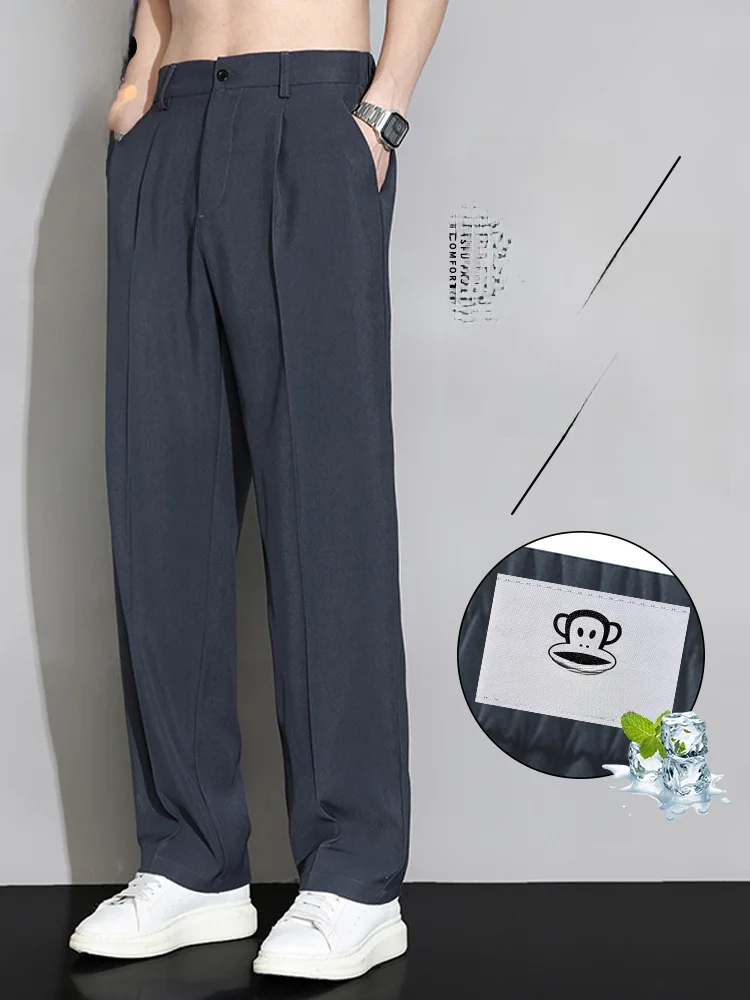 

Мужские повседневные брюки Paul Frank из ледяного шелка, летние, тонкие, свободные, прямого кроя, молодежные, из полиэфирного волокна, прочные