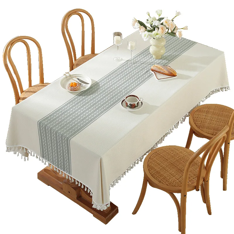 Kitchen Oil-proof Polyester Fabric Dining Jacquard Waterproof Cotton and Linen Table Cloth for Home Decorations