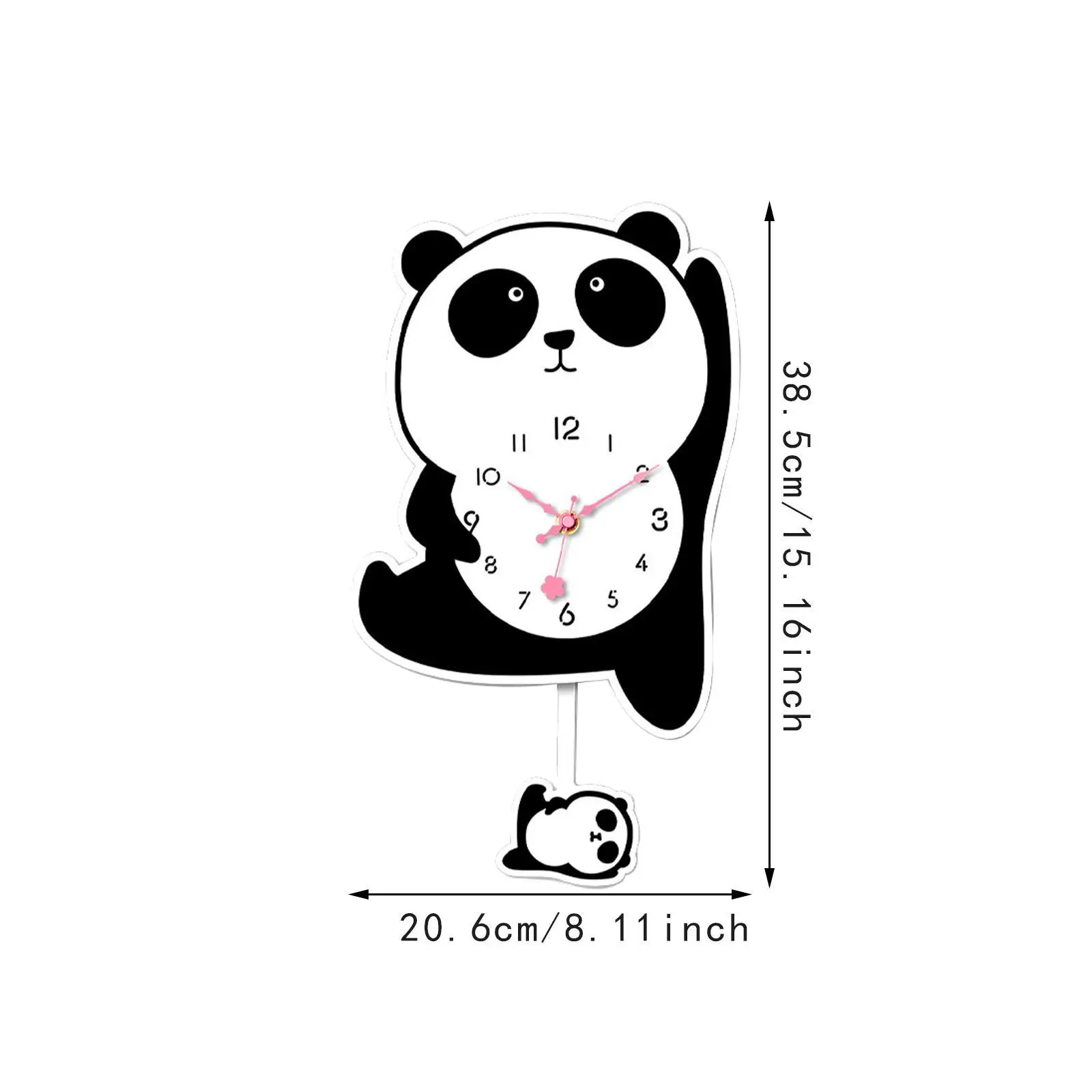 Panda Pendulum Wall Clock, Wall Ornament, Cute Cartoon, Modern, Stylish, Silent,