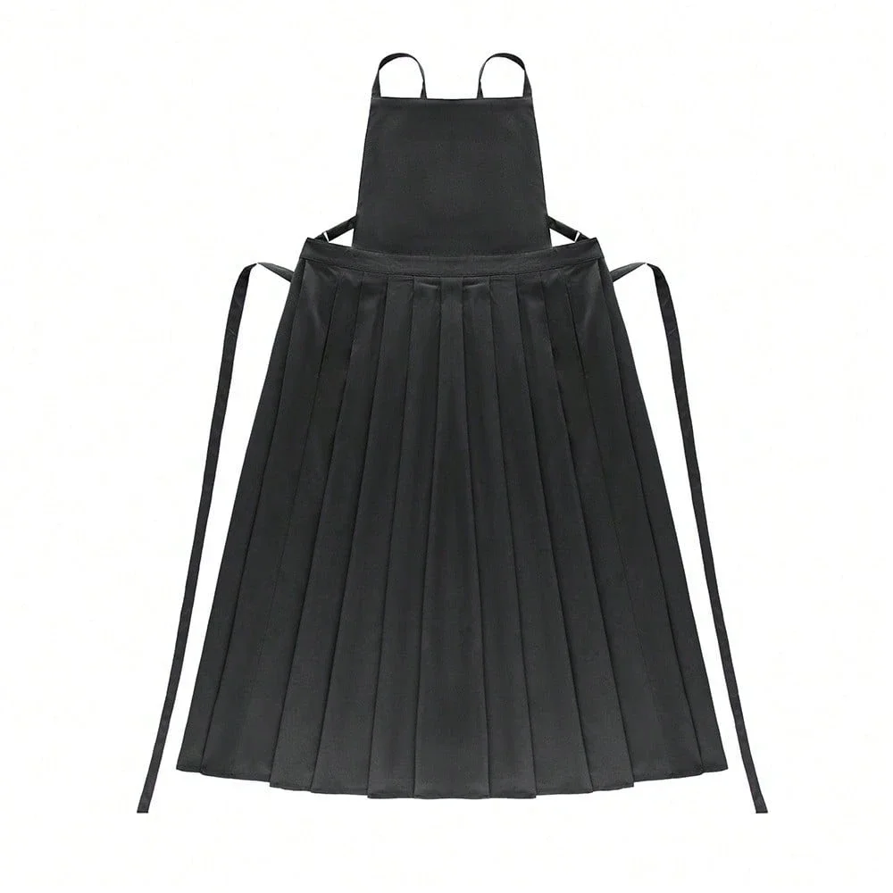 Pleated Waist Apron, Japanese Korean Style With Protective Coating, Home Kitchen Art Studio Party Wear, Female Adult Friendly, Washable Reusable Daily Utility