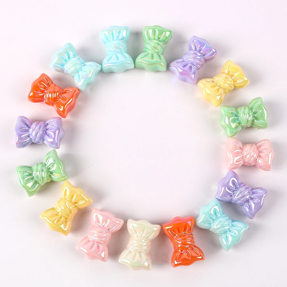 10pcs AB Candy Color Candy Bow Shaped Beads Acrylic Crystal Jewelry Handmade DIY Phone Chain Making Material Accessories