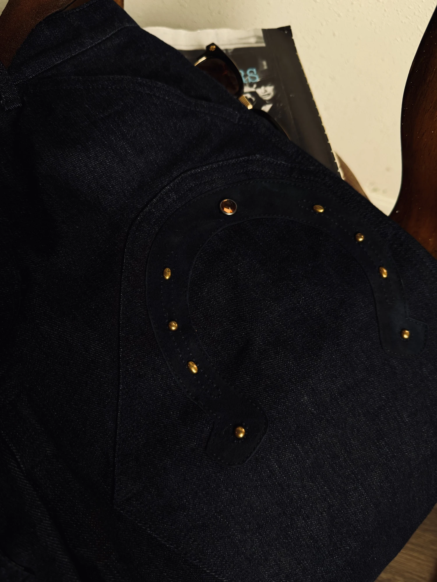 خياط براندو جينز أمريكي عتيق على الطراز الغربي مع مسامير حدوة حصان 14.8 أونصة 100% قطن ملابس عمل للرجال