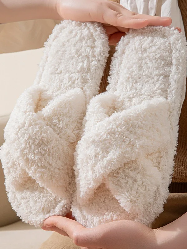 Lamb Velvet Cotton Slippers Indoor Women's Open Split Fur Slippers Comfortable Home Slip-On oes Wool Inner Simple Sle
