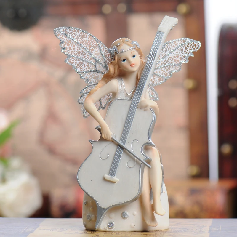 European Musical Instrument Girl Flower Fairy Resin Crafts Home Study Room Sculpture Decoration Children Figurines Artwork