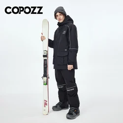Водонепроницаемый утепленный лыжный костюм COPOZZ, Мужская ветрозащитная Лыжная куртка с капюшоном, мужские зимние спортивные теплые лыжные штаны, уличное пальто для сноуборда и лыж