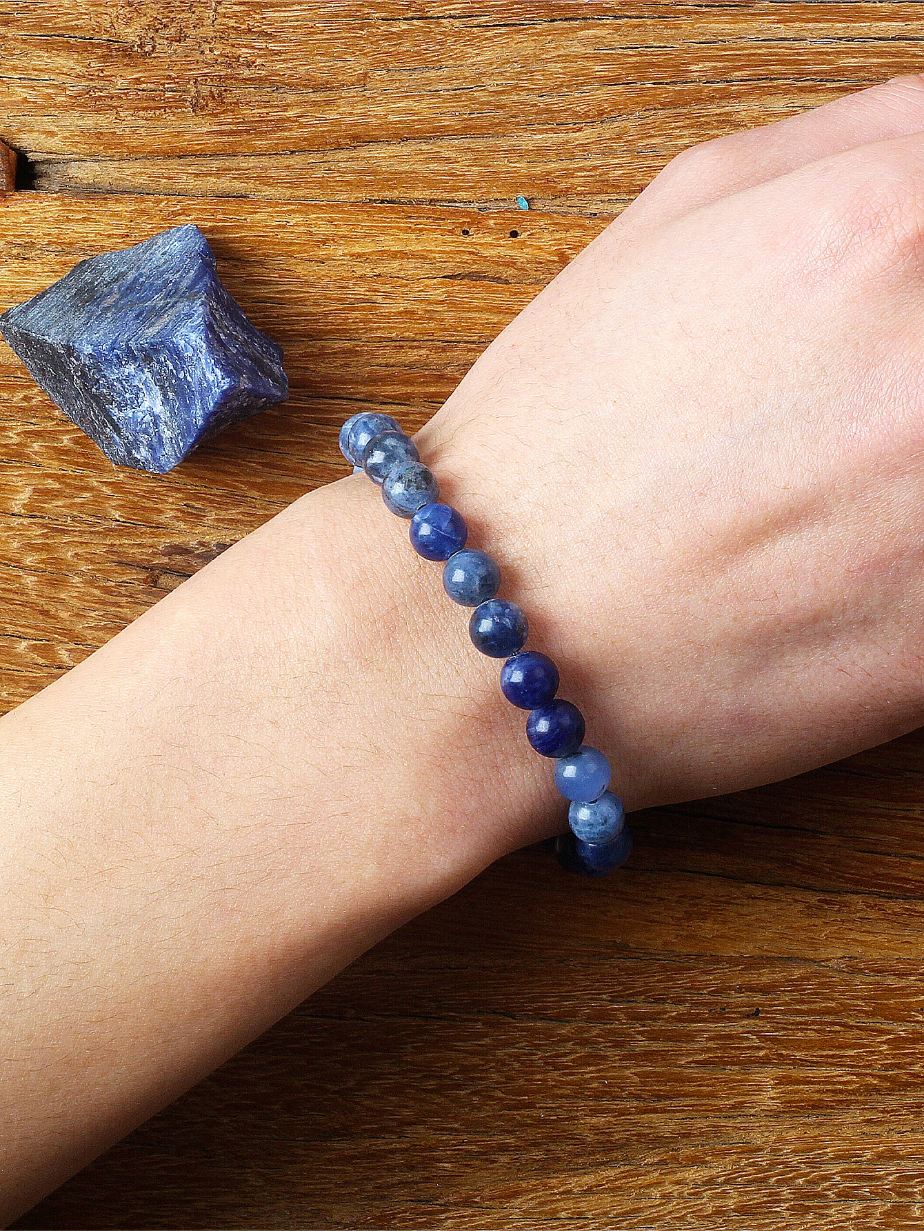 Original Sodalite Beads Bracelets Women Natural Blue Veins Raw Stone Polish Elastic Bracelet Men Reiki Emotional Balance Jewelry