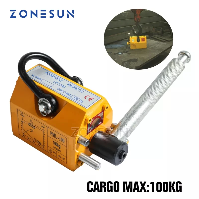 

ZONESUN 0.1T (100kg) Steel Sheet Crane Lifting Tool Magnet Steel Sheet Material Workpiece Lifter Permanent Magnetic Lifter