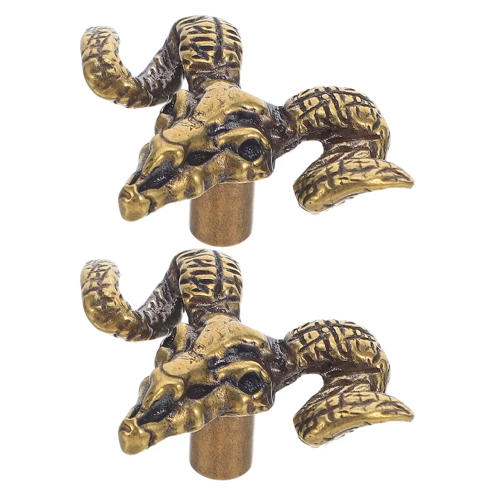 

2Pcs Brass Goat Door Knob Unique Animal Shape Drawer Pulls Vintage Style Decorative Hardware for Cabinets Bedrooms