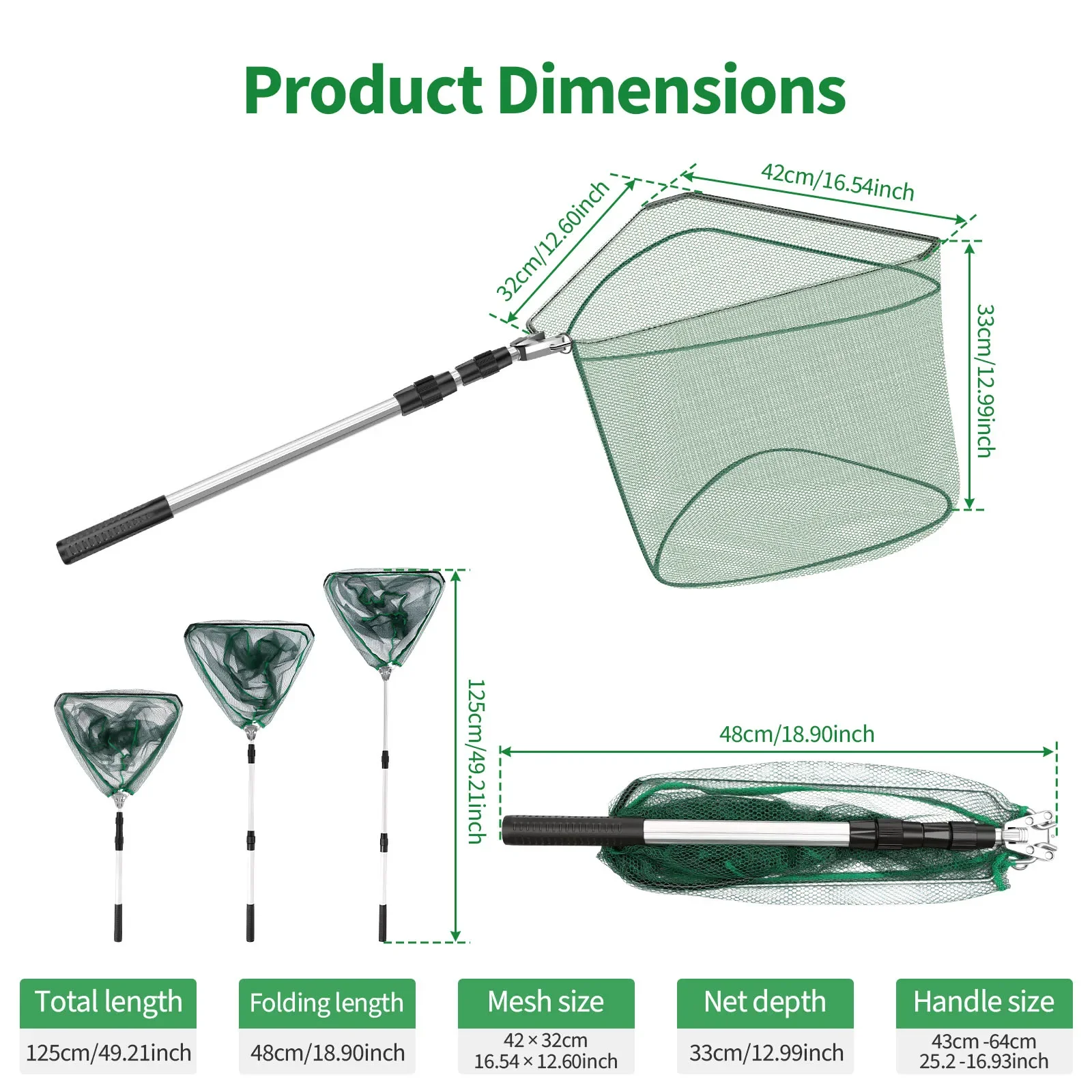 Foldable Fishing Net with Non Slip Rubber Grip Easy Catching or Releasing Fishing net for Fly Trout Carp Course Sea Outdoor