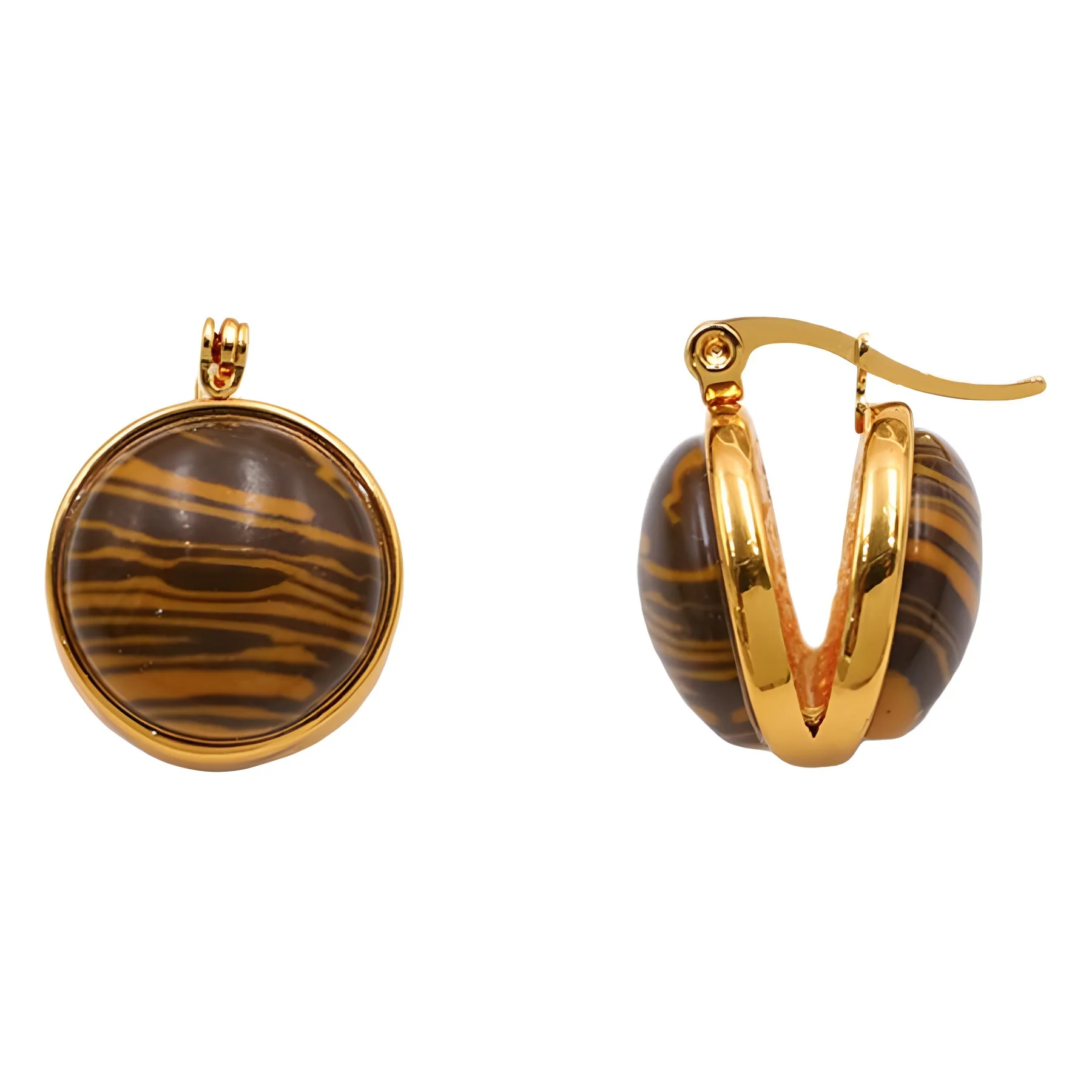 

Retro natural tiger's eye stone Maillard ear buckle earrings, versatile premium stud earrings