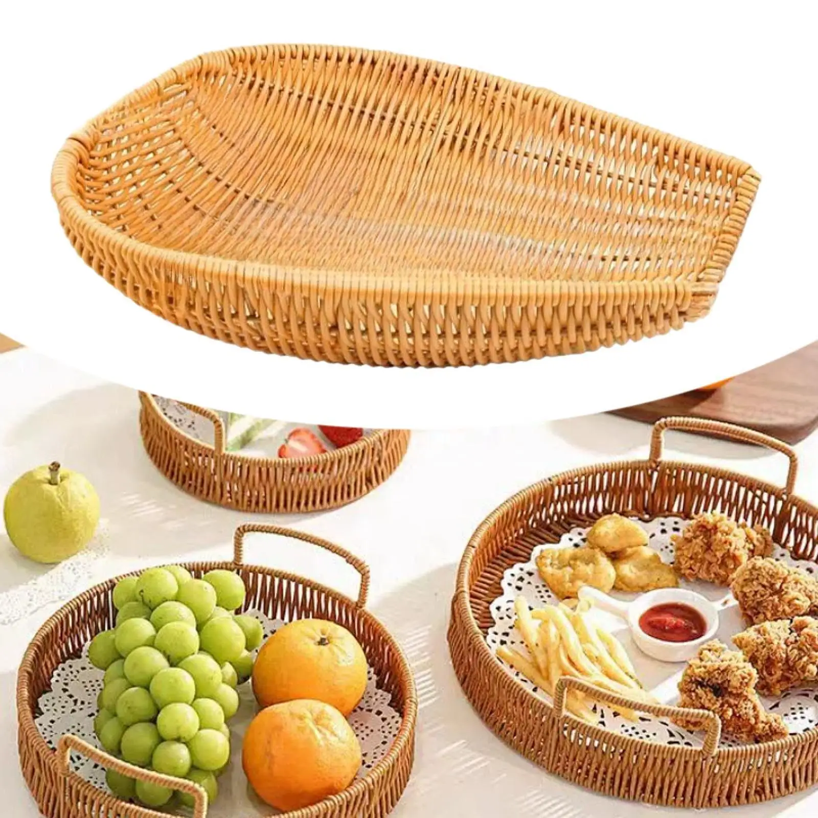 Hand Woven Bread Basket,Multipurpose,Fruit Basket,Handmade Dustpan,Imitation Rattan Winnowing Basket for Washing,