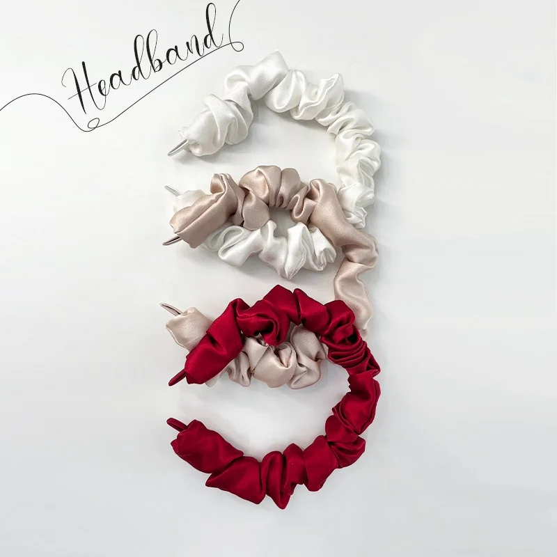 

100% Natural Mulberry Silk Headband For Women Girl Luxury Bubble Hair Hoops Headband For Washing Face Skincare Hair Accessories