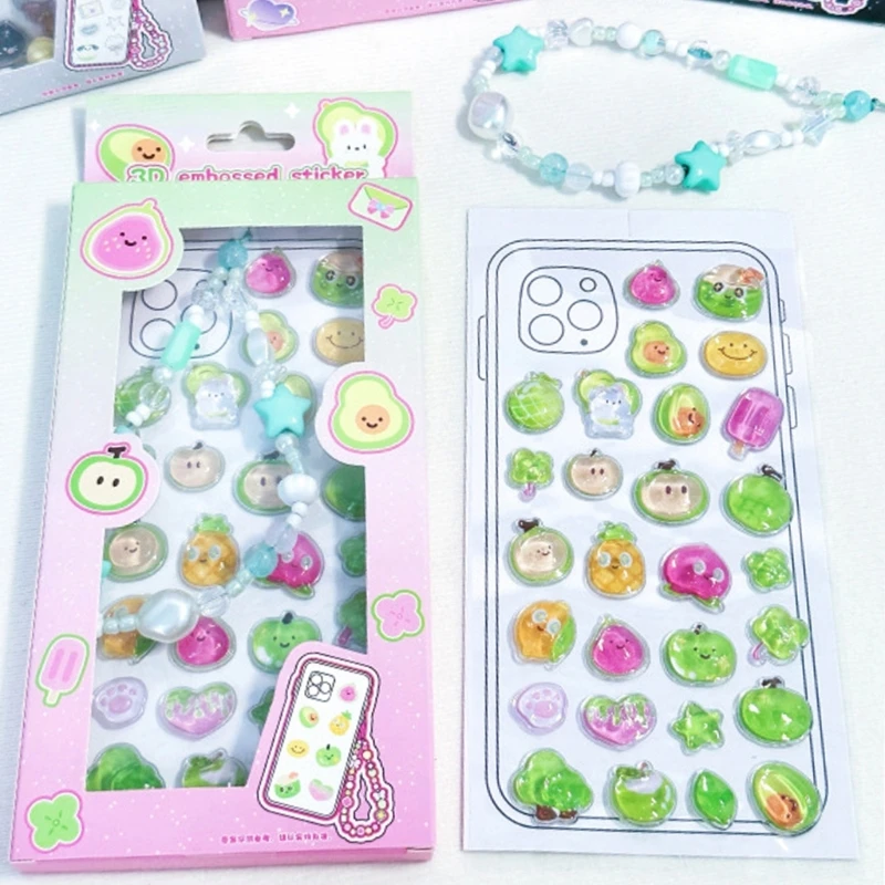 Embossed PVC Sticker Phone Chain Charm Set Decorative Sticker for Water Bottle Journal Planner Photo Album Scrapbooking F19E